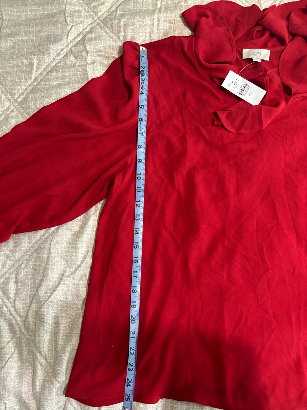 LOFT Deep Red Ruffle V-Neck Blouse - Picture 7 of 9